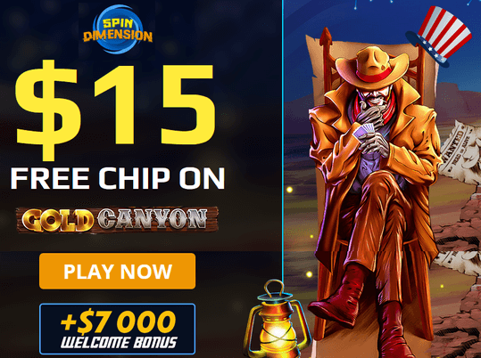 $15 no deposit bonus promo on Gold Canyon slot at Spin Dimension